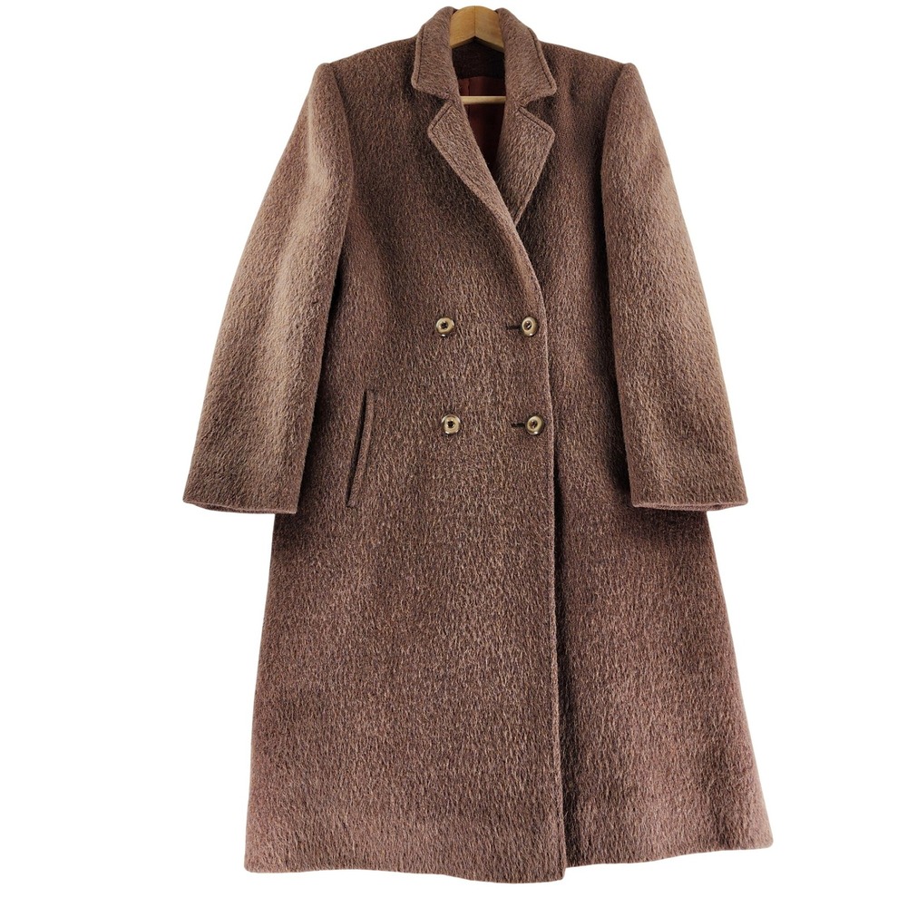 Vintage 100% Mohair Coat Women dusty Pink Brown Double Breasted Long England